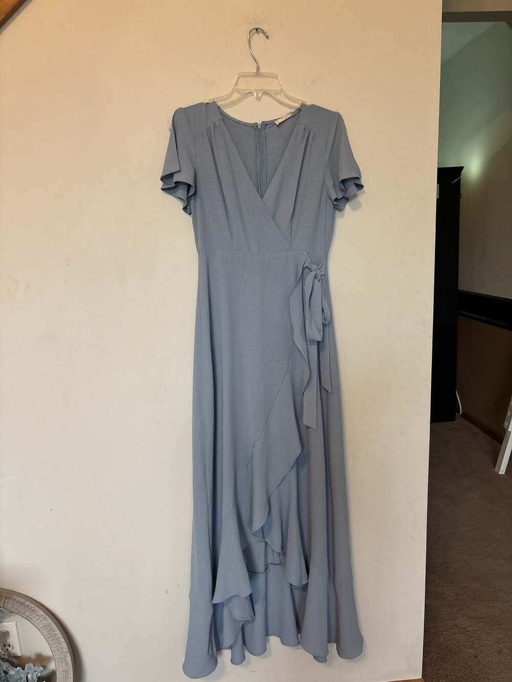 Altar'd State Dusty Blue High-Low Faux Wrap Maxi Dress